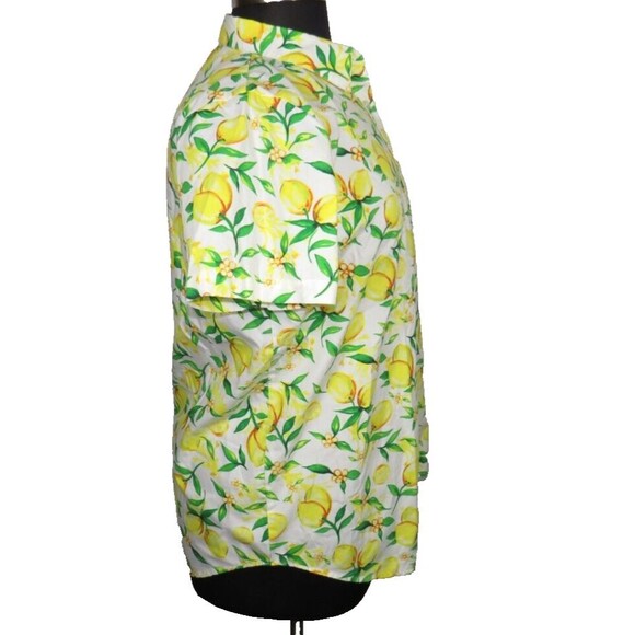 Woman Within Lemon Print Button Up Collared Top Plus Size 14-16 - Picture 10 of 13